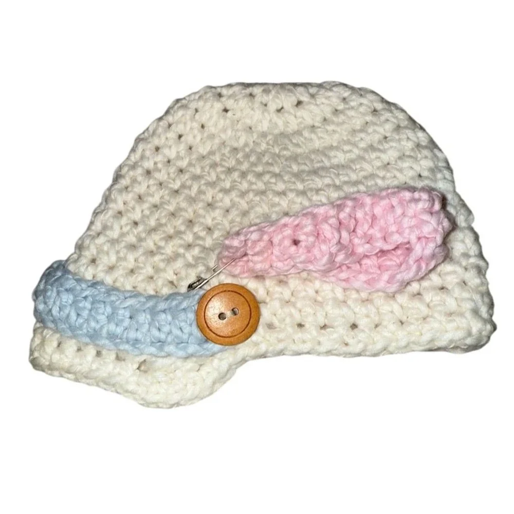Handmade Unisex Crochet Baby Hat with‎ Button Accents pink or blue can be added